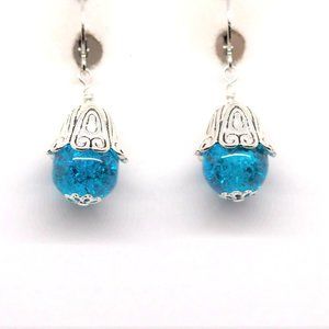 Blue Flower Cap Earrings